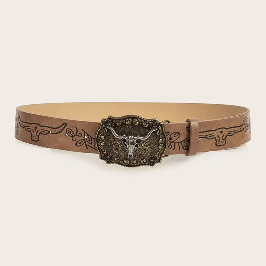 Vintage western cowboy wind cowboy buckle printed belt