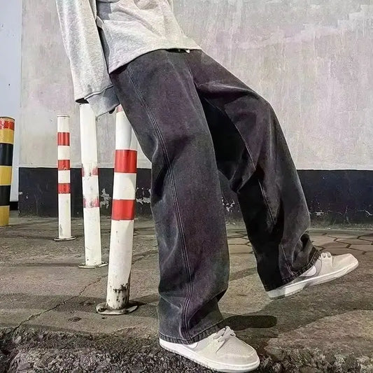 2025 New Streetwear Loose Jeans Men Korean Style Fashion Loose Straight Wide Leg Pants Men's Brand Clothing Black Light Blue 3XL