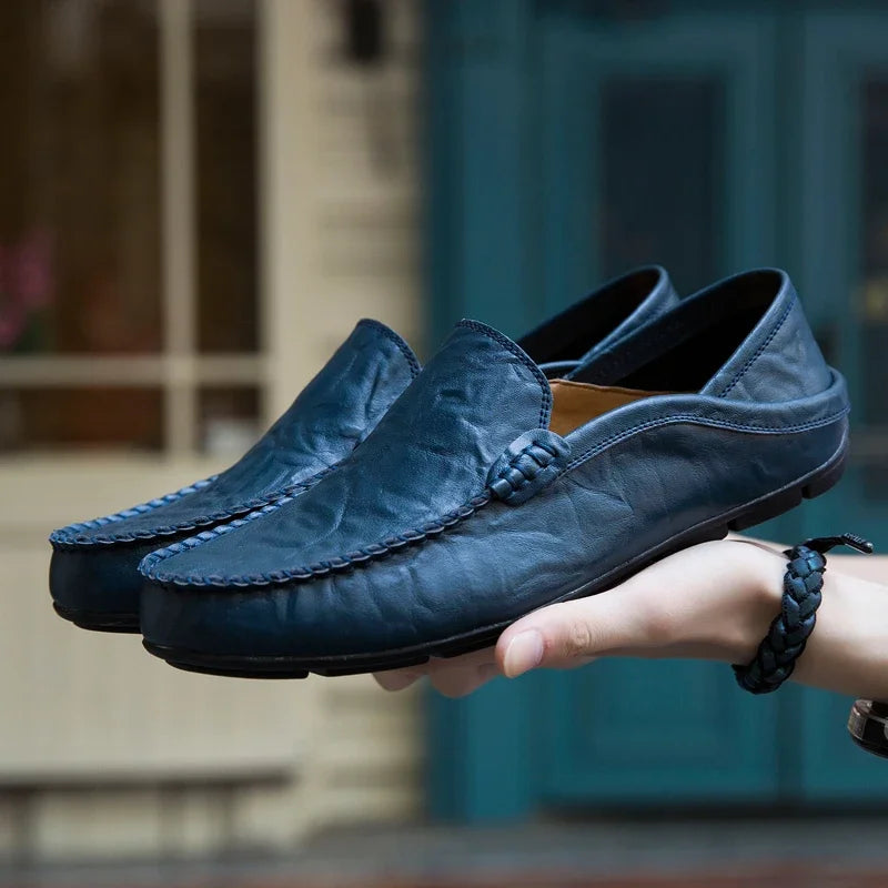 Genuine Leather Men Casual Shoes Luxury Brand Designer Men Loafers Moccasins Breathable Slip on Male Boat Shoes Plus Size 37-47