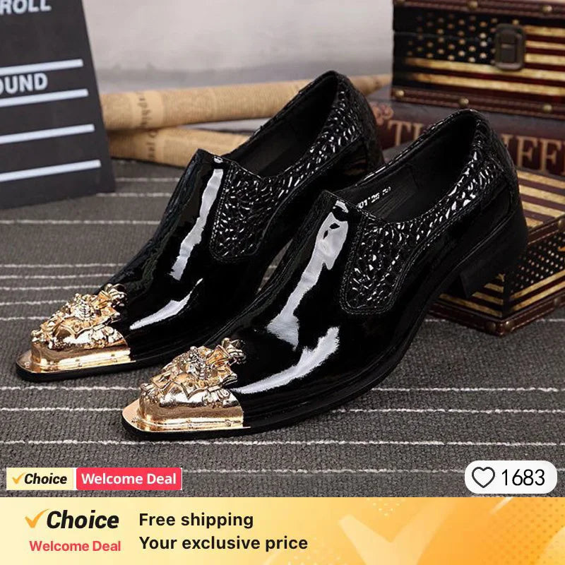 luxury mens shoes Stick diamond red metal pointed party wedding Dress shoes man