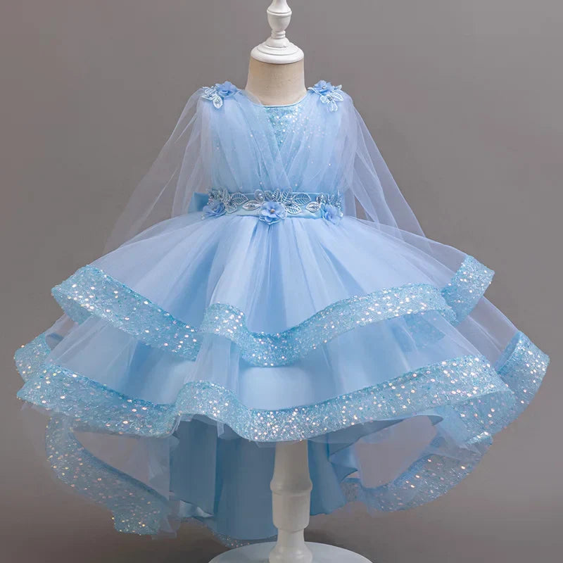 New girl party dress elegant flower girl trailing dress sequined chiffon Easter girls' clothing 3-10 years old holiday dress