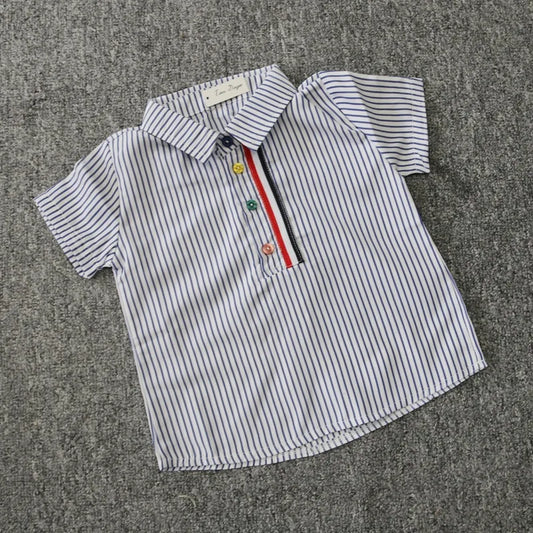 Summer Boys Clothing Set Cotton Striped Short Sleeve Lapel Shirt Pants 2Pcs Suit For 2-6 Years Kids Casual Outfits Elegant Suit