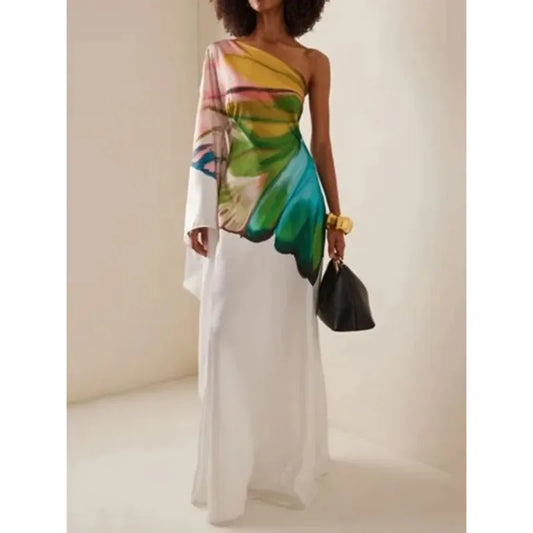 New Women's Elegant Ball Long Dress Summer Fashion Flower Print Loose Outing Vacation Casual Dress