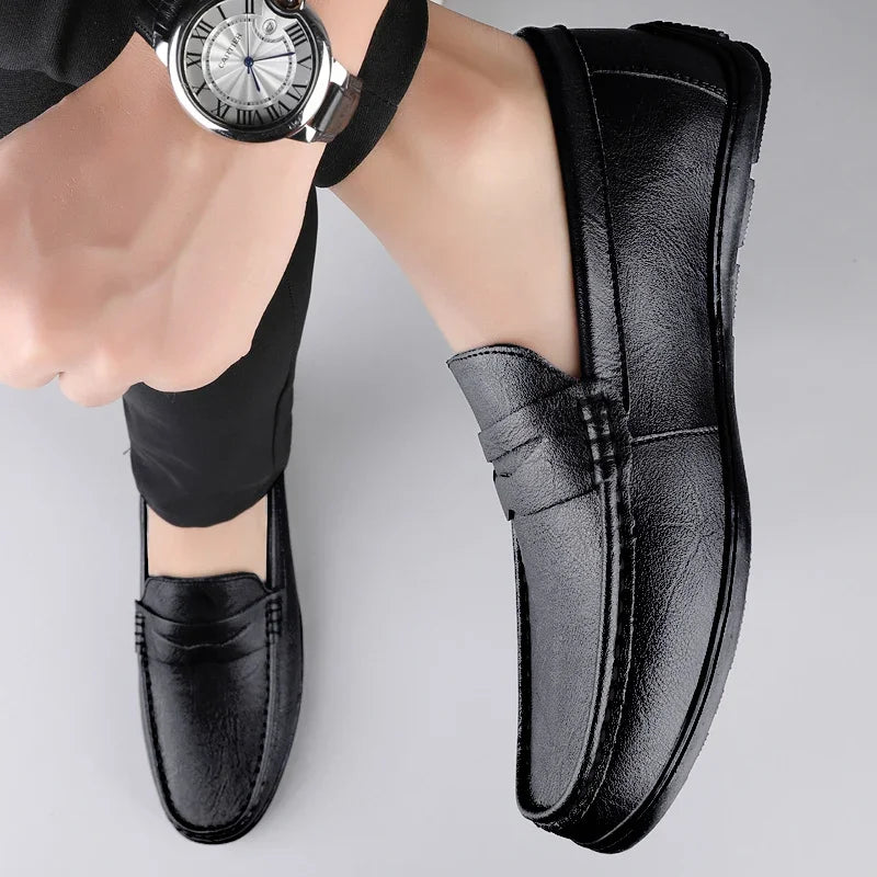 Genuine Leather Men Casual Shoes Luxury Brand Man Formal Dress Shoes Breathable Mens Loafers Slip on Boat Shoes Size 38-47