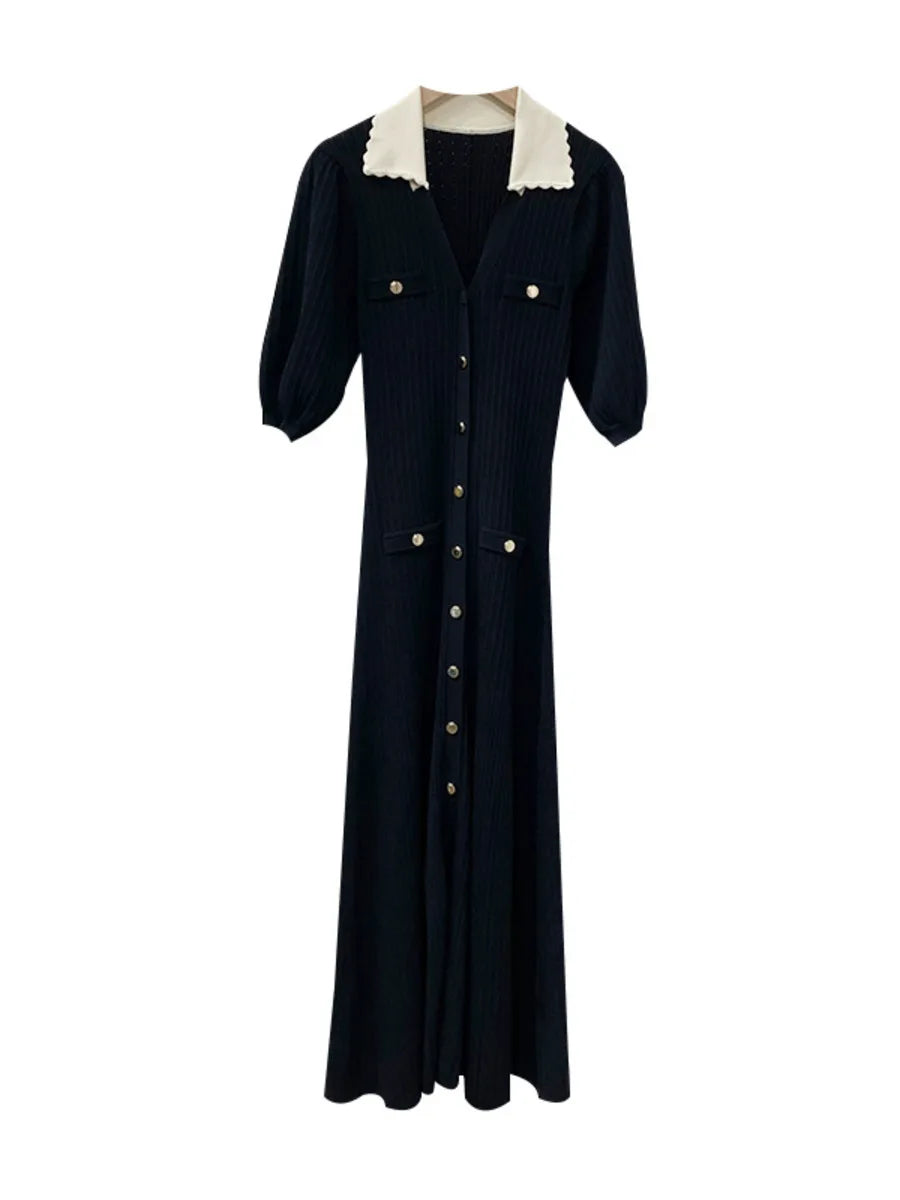 2024 Summer New Korean Style Slim Fit Long Knitted Dress Single Breasted Short Sleeved Fashion Knit Dresses For Women