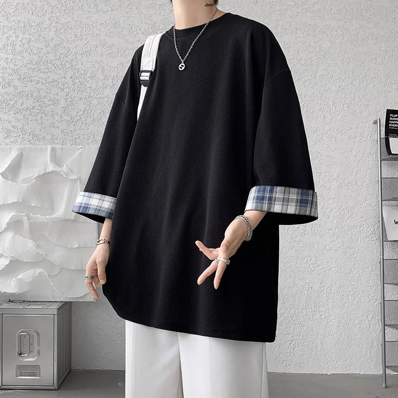plus Size Ice Silk ort Sve T-irt Men's Summer Casual Brand Haome Loose Seven Sve Body irt Comfortable Loose Fit
