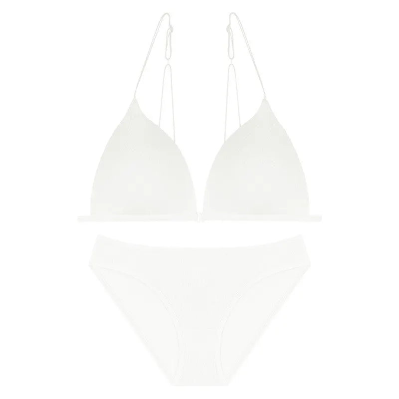 Sexy Front Closure Bralette & Panties Set Women's Underwear Padded Wire-free Strappy Push Up Bra