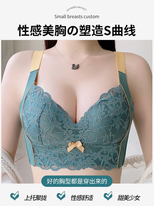 American Retro Push Up Bra Thin Thick Bottom Enhancer Latex Adjustable Straps, Sexy Non Magnetic Security Small Chest Lingerie