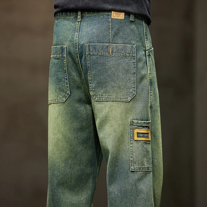 Jeans Men Baggy Pants Wide Leg Summer Straight Loose Fit Retro Blue Denim Pants Streetwear Fashion Pockets Vintage Man Clothes