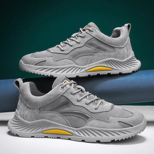 Casual Shoe Genuine Leather Breathable Comfortable Mesh Shoes High Quality Non-Slip Rubber Leisure Shoes Men Thick Sole Sneakers