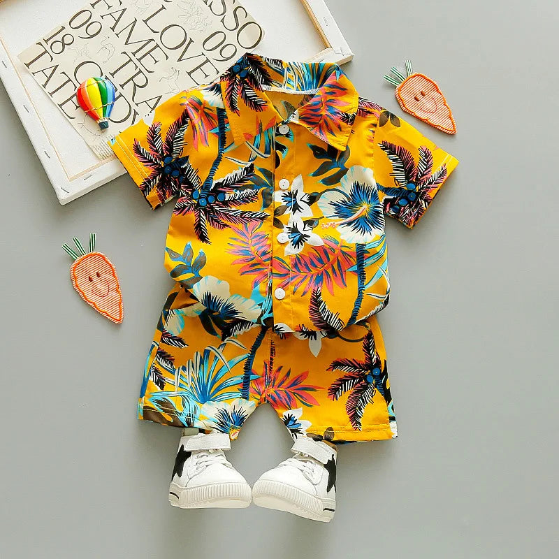 Baby Boy Clothes 0-5Y Summer New Beach Fashion Children Suits Boys Clothing Printed Shirts Short Sleeves Shorts Boys Two Pieces