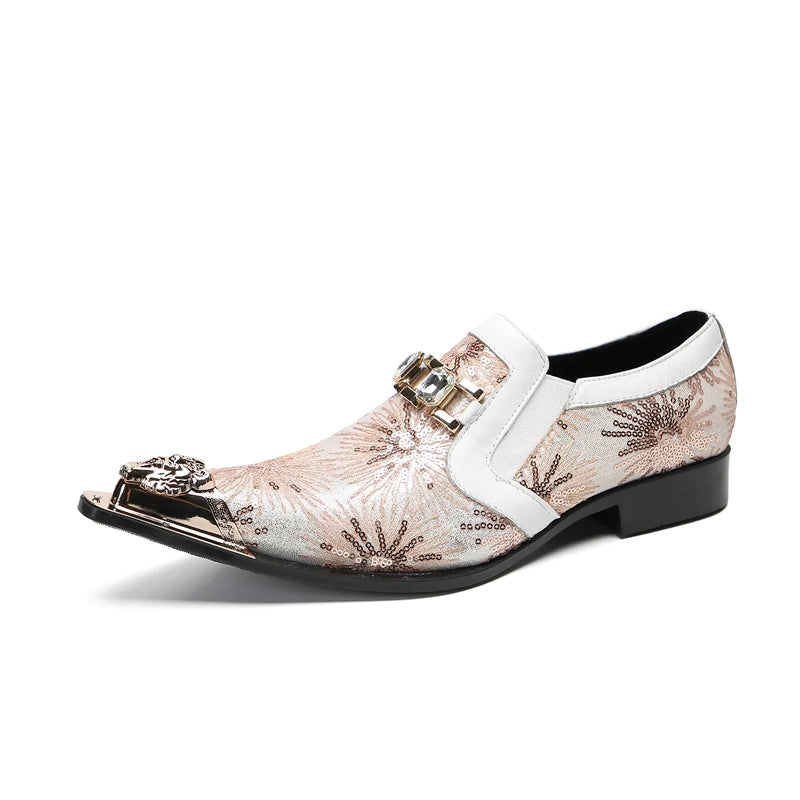 New British Style Pointed Toe Banquet Shoes Leisure Plus Size Print Evening Shoes Elegant Men Busienss Cow Leather Wedding Shoes