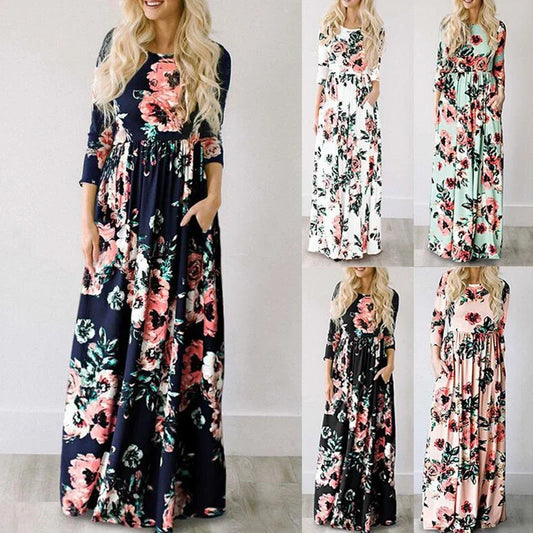 Women Summer Floral Print Maxi 2025 Loose White Boho Beach Dress Women Vintage Evening Party Long Dress Vestidos Female Robe