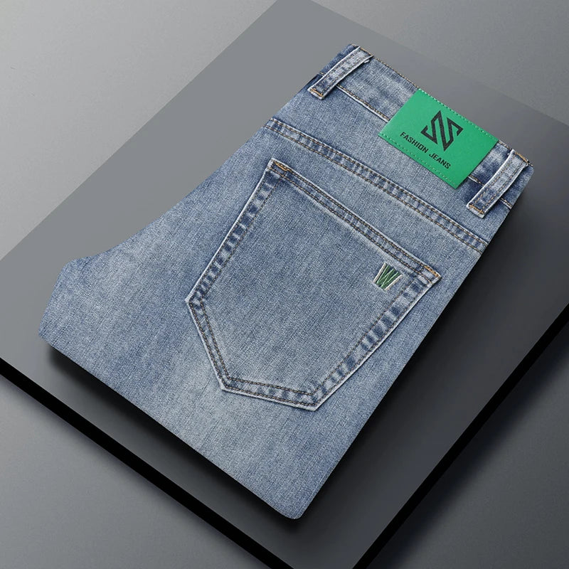 Cotton Stretch Jeans Business Casual Men's Thin Denim Jeans Grey Spring Summer Brand New Fit Straight Lightweight