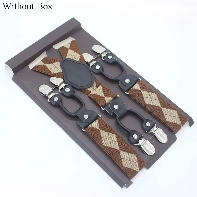 3.5*120cm Fashion 6 Clips Striped Braces Man Male Vintage Casual Leather Suspenders For Adult Tirantes Trosers Strap Adjustable