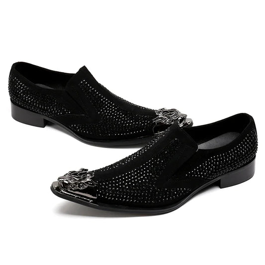 luxury mens shoes Stick diamond red metal pointed party wedding Dress shoes man