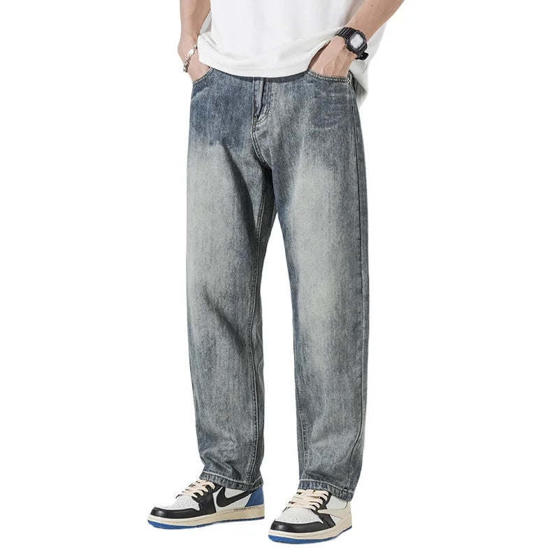 2025 Autumn New Men's Harem Wide Leg Jeans Street Hip-Hop Straight Leg Loose Denim Trousers Large Size Casual Retro Jeans