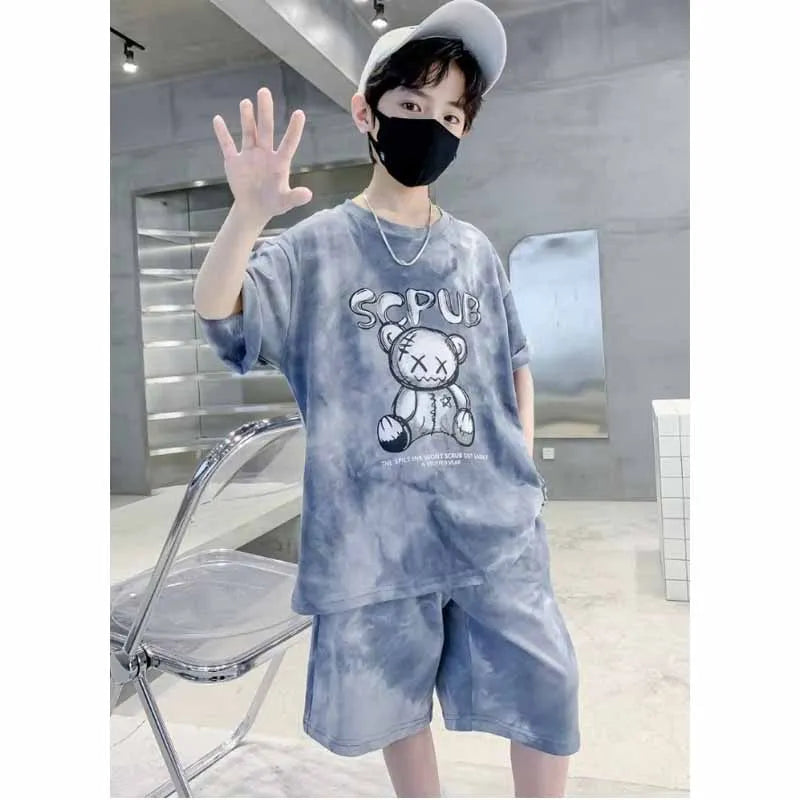 Boys Sports Suit Summer Cartoon Sets New Children's Short-Sleeved T-Shirt Shorts 2-Piece Kids Fashion Loose Clothes Outfit