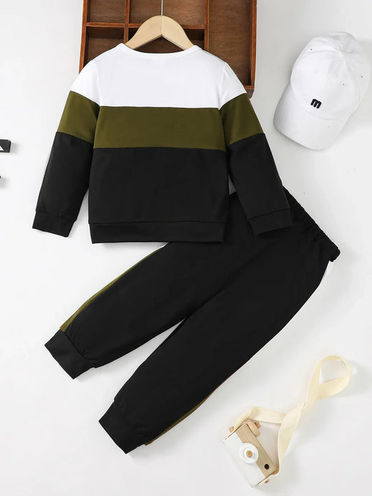 Winter Cool 4-7 Years Old Boy Long Sleeves Splicing Fabric Fashion Sports Clothing