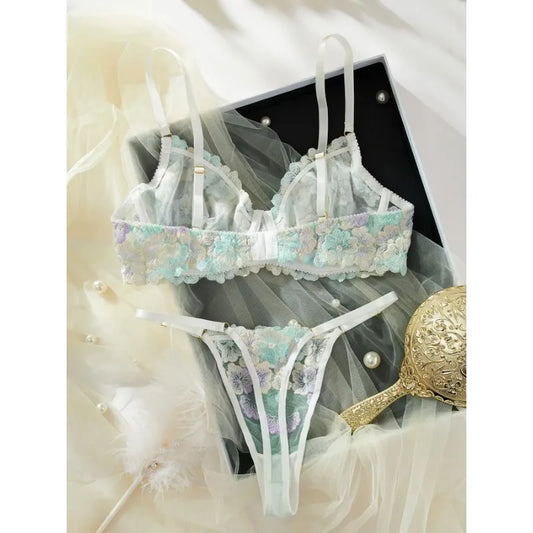Lingerie Sexy Delicate Underwear Bra and Panties Lace Embroidery Set Fairy women Beautiful Brief Sets