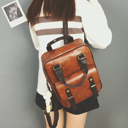Women''s Bag Retro British Backpack Student Schoolbag Pu Campus