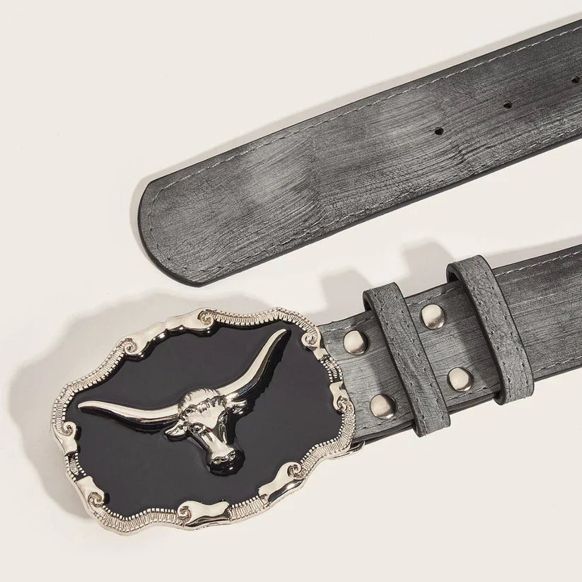 Retro Domineering Epoxy Cattle Head Buckle Women's Casual Men's Jeans Strap Personality Belt