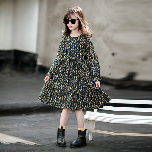 Japanese Dress Floral Long-sleeved Pullover Princess Dress Cotton Western Style All-match