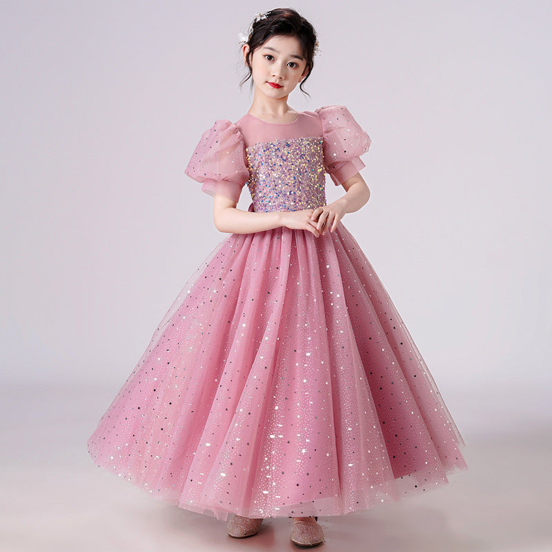 Girls Wedding Princess Sleeve Puffy Dress