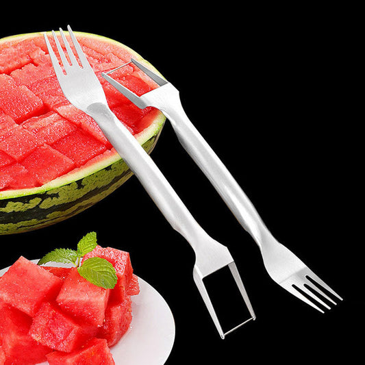 2 In 1 Watermelon Fork Slicer Multi-purpose Stainless Steel Watermelon Slicer Cutter Kitchen Fruit Cutting Fork Fruit Divider Kitchen Gadgets (Available)