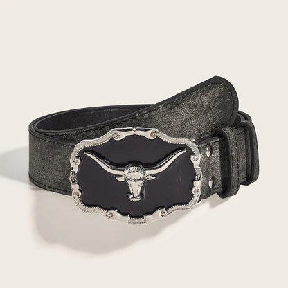 Retro Domineering Epoxy Cattle Head Buckle Women's Casual Men's Jeans Strap Personality Belt