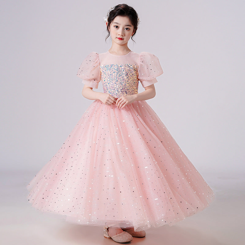 Girls Wedding Princess Sleeve Puffy Dress