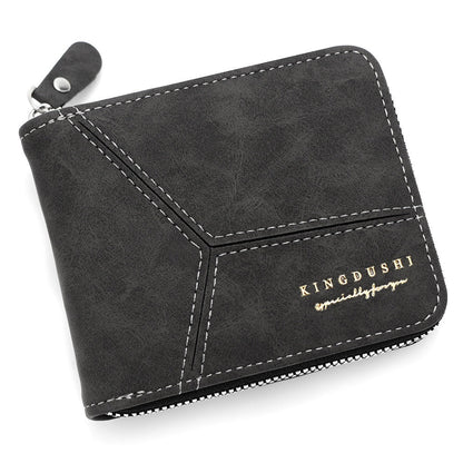 Matte Stitching Men's Short Wallet Multiple Card Slots