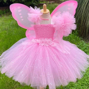 Girls butterfly fairy skirt candy color suspender skirt shiny tulle skirt elf party dress clothing