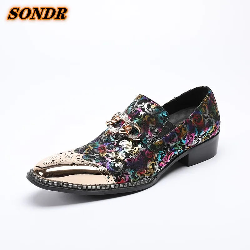 Zapatoz De Hombre Fashion Print Men Formal Shoes Iron Round Toe Slip On Genuine Leather For Men Dress Wedding Oxford Shoes
