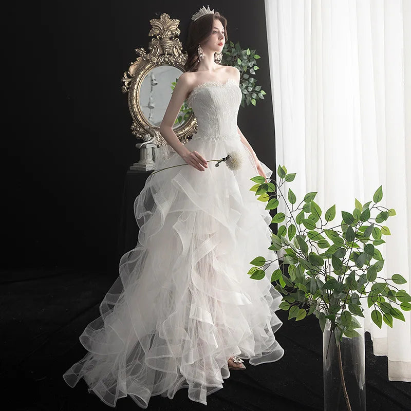 Vestido De Noiva 2026 New Front Short Long Back Strapless Wedding Dress Sweet Bride Dress With Train Custom Made Wedding Gown Cu