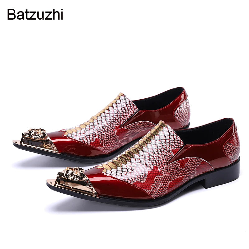 Batzuzhi Men's Shoes Luxury Handmade Pointed Toe Leather Dress Shoes Men Slip on Gold Oxfords for Men Partry/Wedding, EU38-46