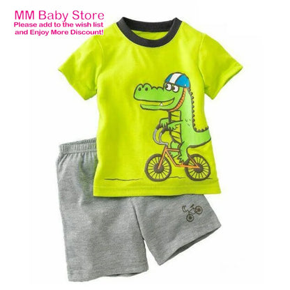 New Summer Clothing For Boys 1-7Years 95 Cars Pajamas Children's Clothes Short Sleeve Sets Cartoon Suit Cotton Kids Clothing
