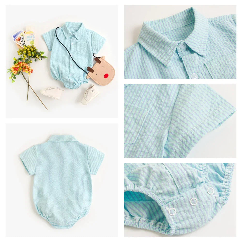 Sanlutoz Baby Boys Summer Bodysuits Cotton Short Sleeve Infants Boys Plaid Clothing Onesies Fashion
