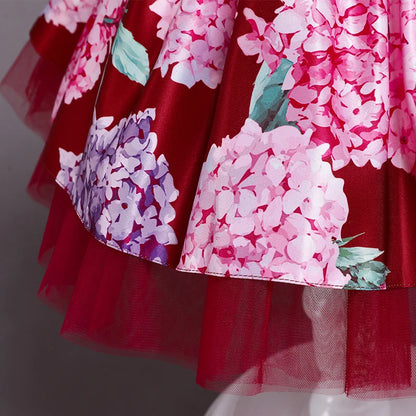 Vintage Flower Print Kids Party Dress For Girl Children Costume Princess Dresses Vestido Girls Christmas Clothes Gown 2 8 Years