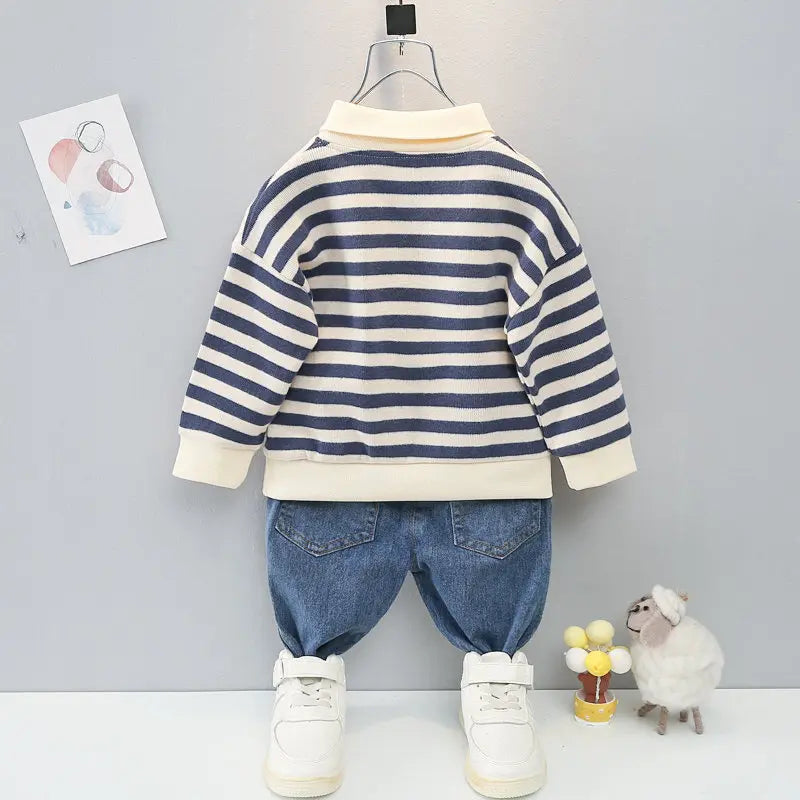 New Spring Causal Suit Kids Boys Girls Cartoon Strips T Shirt Pants 2pcs/Set Children Clothing Kids Infant Sportswear 0-5 Years