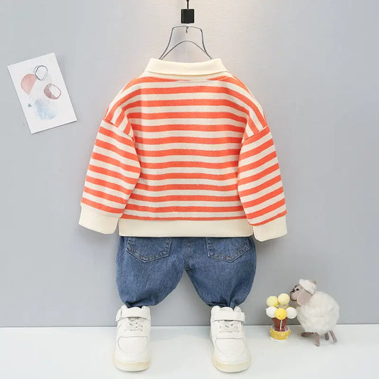 New Spring Causal Suit Kids Boys Girls Cartoon Strips T Shirt Pants 2pcs/Set Children Clothing Kids Infant Sportswear 0-5 Years