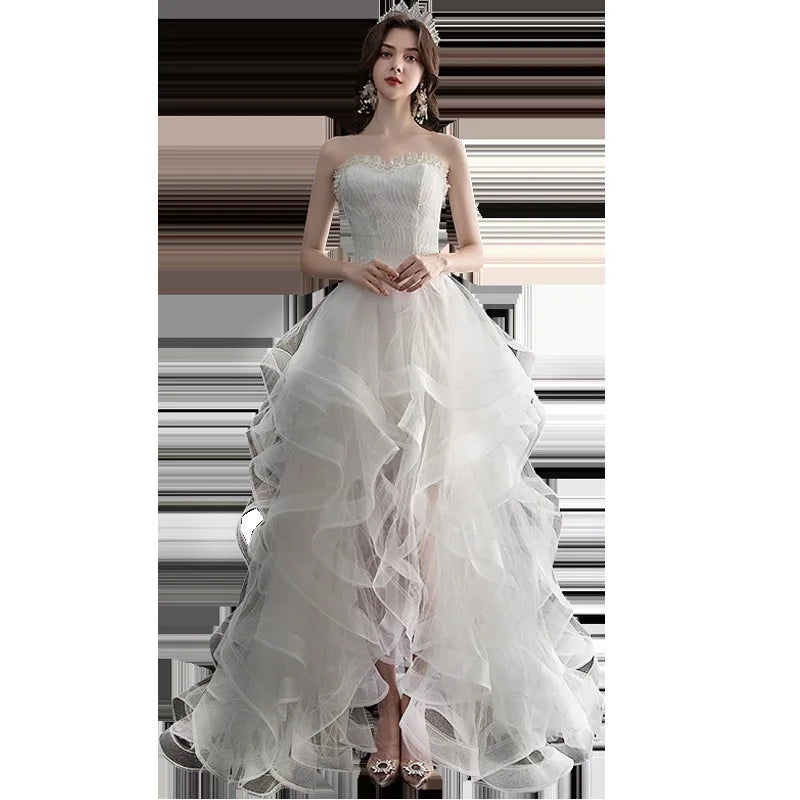 Vestido De Noiva 2026 New Front Short Long Back Strapless Wedding Dress Sweet Bride Dress With Train Custom Made Wedding Gown Cu