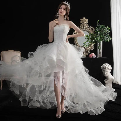 Vestido De Noiva 2026 New Front Short Long Back Strapless Wedding Dress Sweet Bride Dress With Train Custom Made Wedding Gown Cu