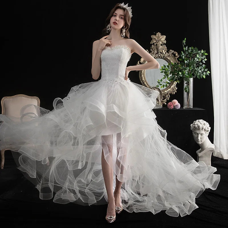 Vestido De Noiva 2026 New Front Short Long Back Strapless Wedding Dress Sweet Bride Dress With Train Custom Made Wedding Gown Cu