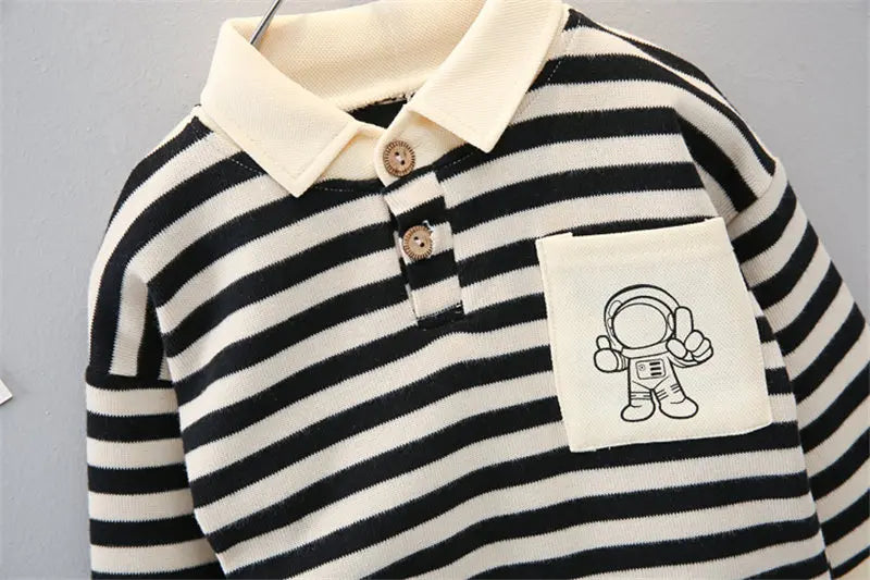 New Spring Causal Suit Kids Boys Girls Cartoon Strips T Shirt Pants 2pcs/Set Children Clothing Kids Infant Sportswear 0-5 Years