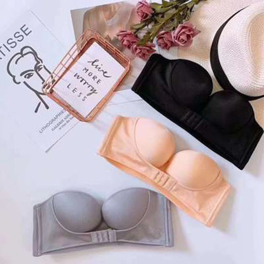 FINETOO 3PCS/Set Strapless Front Exposure Bra Sexy Women Bralette Underwear Brassiere Lingerie Invisible Bras for Female A/B CUP