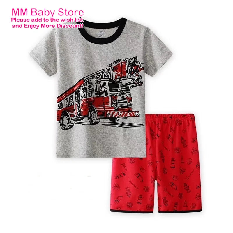 New Summer Clothing For Boys 1-7Years 95 Cars Pajamas Children's Clothes Short Sleeve Sets Cartoon Suit Cotton Kids Clothing