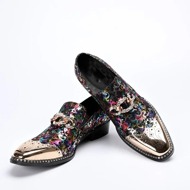 Zapatoz De Hombre Fashion Print Men Formal Shoes Iron Round Toe Slip On Genuine Leather For Men Dress Wedding Oxford Shoes