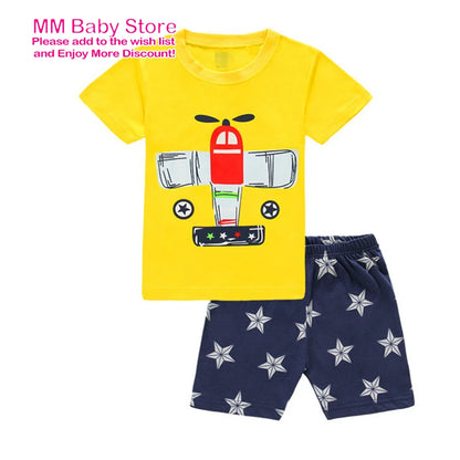 New Summer Clothing For Boys 1-7Years 95 Cars Pajamas Children's Clothes Short Sleeve Sets Cartoon Suit Cotton Kids Clothing
