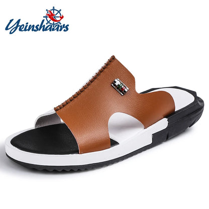 Comfortable Sandals Men Summer Slippers Fashion Peep Toe PU Flip Flops Shoes Male Outdoor Non-slip Flat Beach Slides Big Size